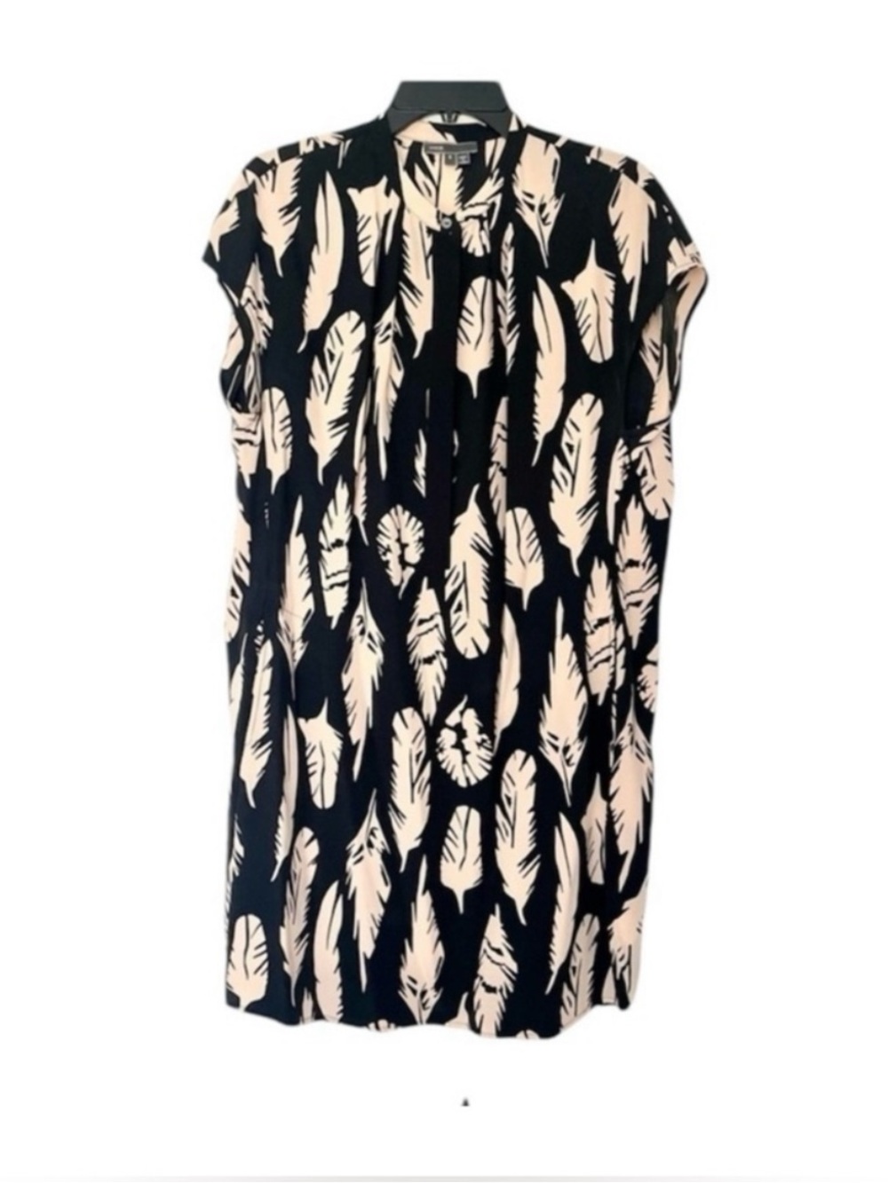 VINCE Feather-Print Silk Shift Dress
